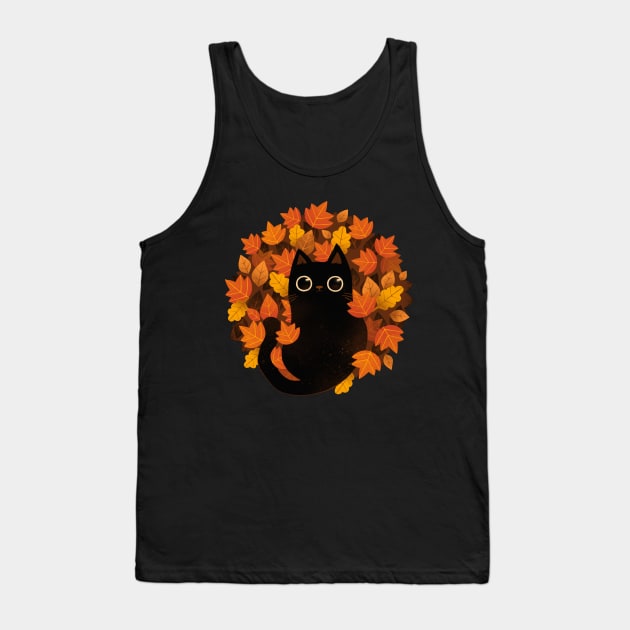 Cat and Autumn leaves! Tank Top by rikolaa